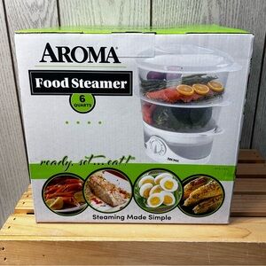 Aroma 6 Quart Stackable White Food Steamer Cooker BPA-Free Trays Dishwasher New